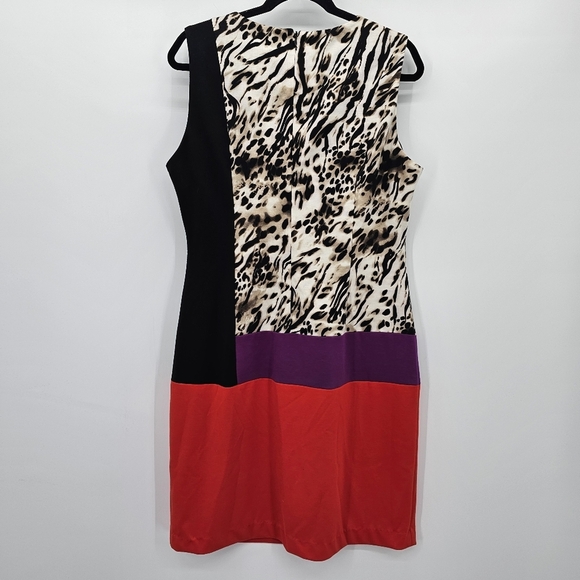 Calvin Klein Leopard Print Colorblock Ponte Knit Dress Wonens Size 14 New - Picture 4 of 7